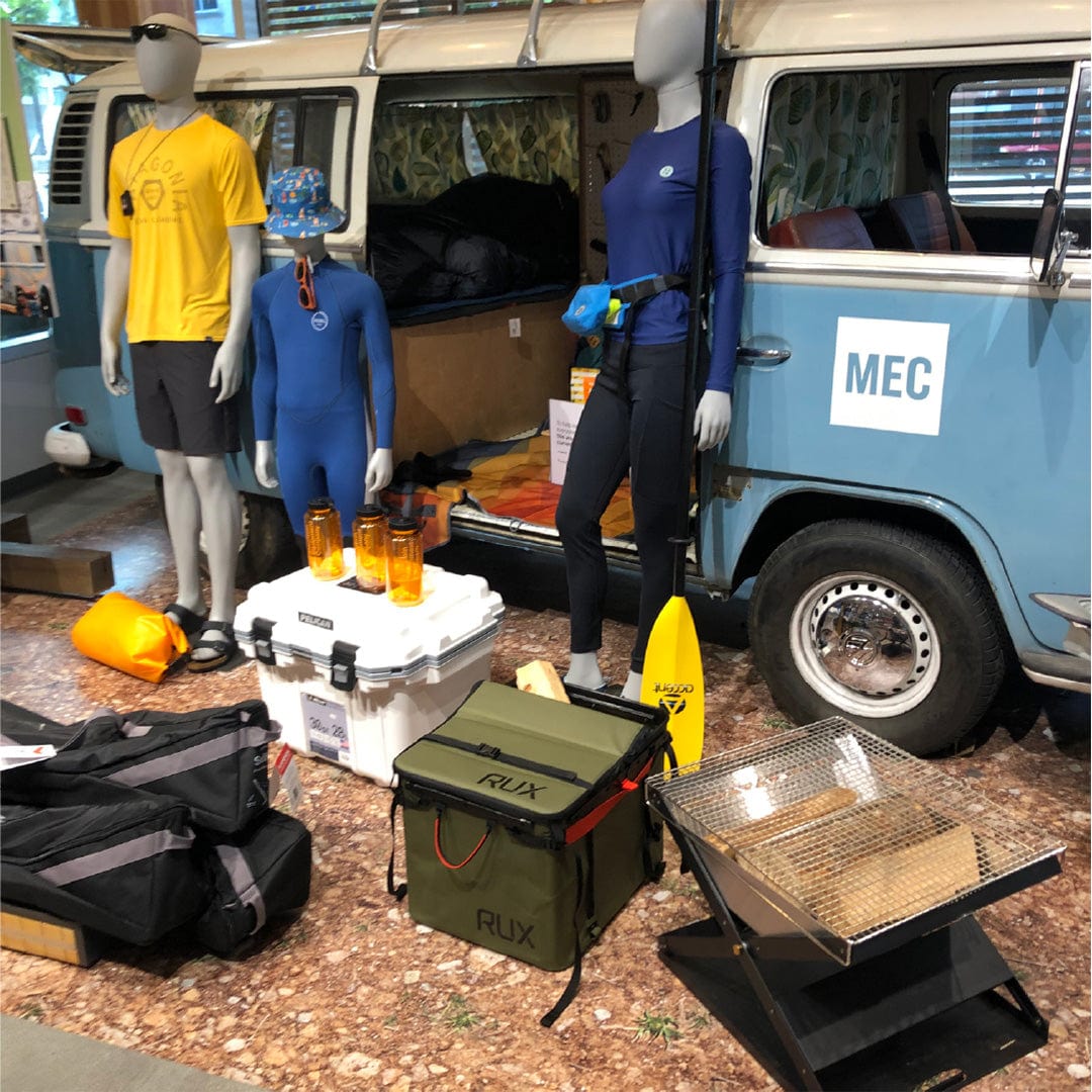 RUX 70L in a camp setting at MEC's main retail store in Vancouver, BC